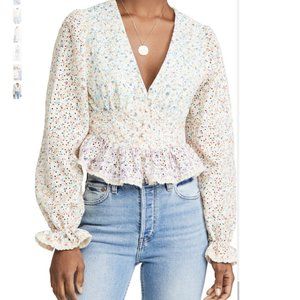 NWT English Factory V Neck Floral Peplum Blouse Women's size M